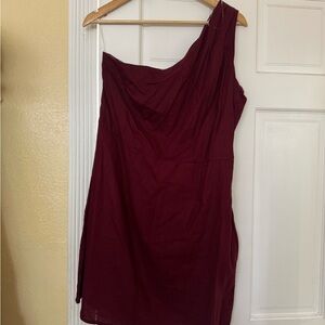 A New Day Wine One Shoulder Linen Blend Mini Dress, Size L, NWT
